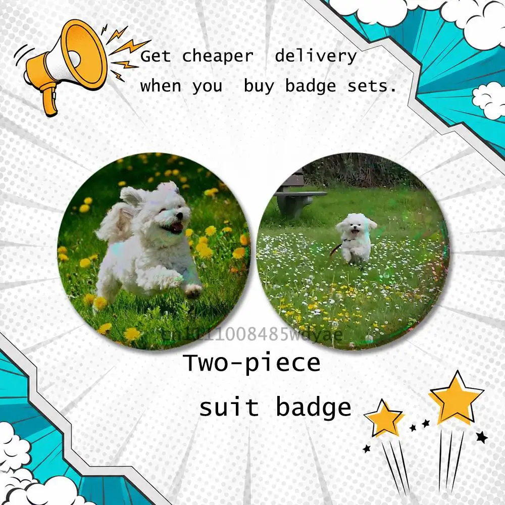 Maltese Dog Puppy Cute A 2-piece set Pins Backpack Clothes Jewelry Accessories Cartoon Round Brooch Button Badge Gifts - view 2