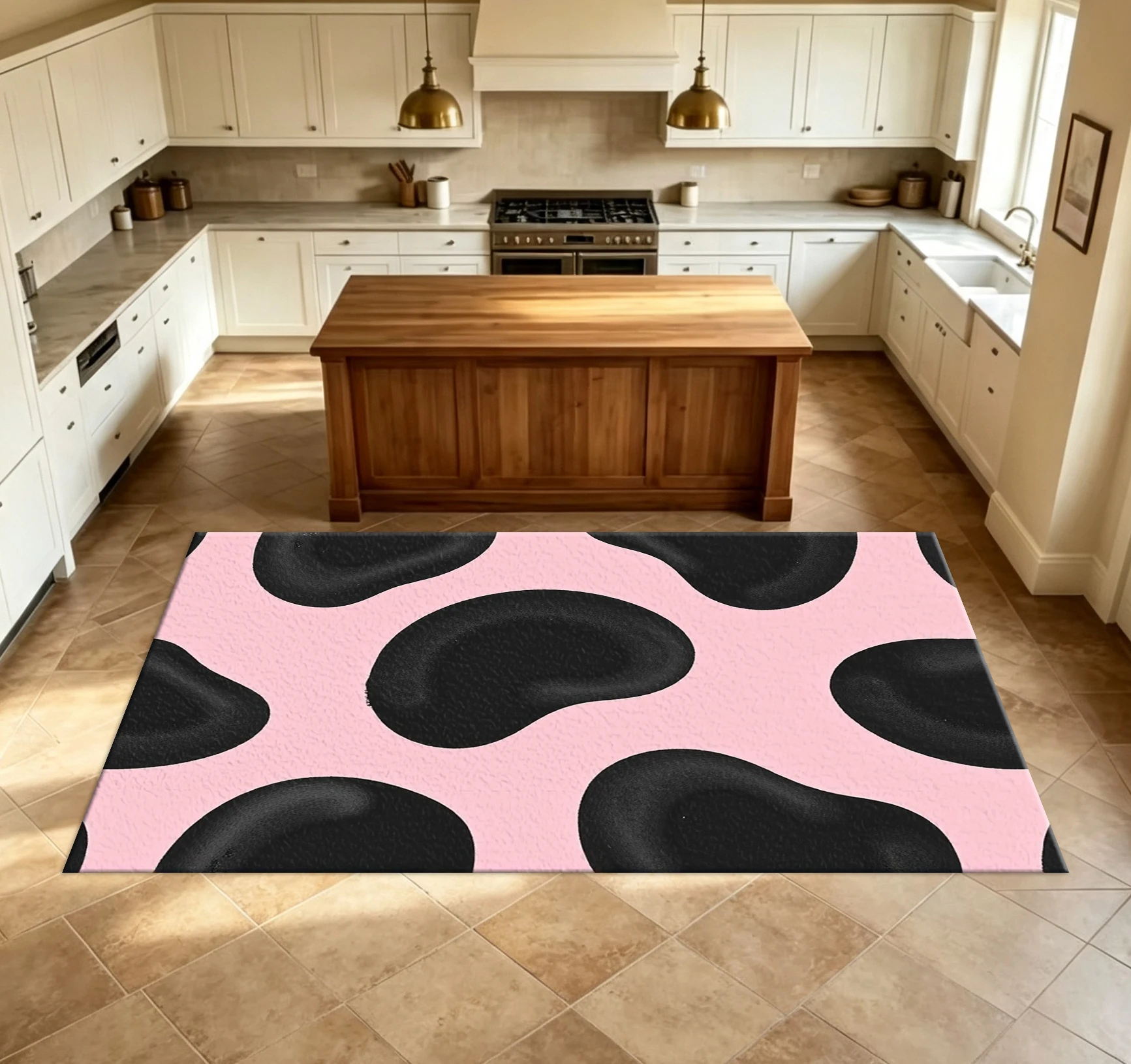 Pink Background Black Irregular Shape Carpet Floor Decoration Modern Abstract Organic Shape Pattern Floor Carpet Suitable for Home Decoration