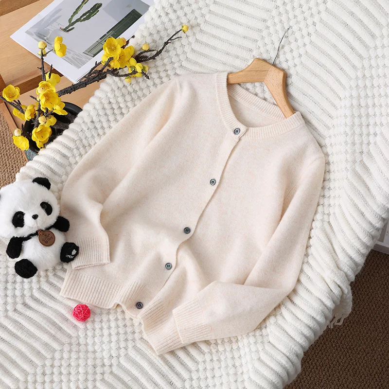 100%  Merino Wool   Cardigan Sweater  Autumn And Winter O-Neck  Unisex Style Long Sleeve Knitwear Children's Clothing Tops view 4