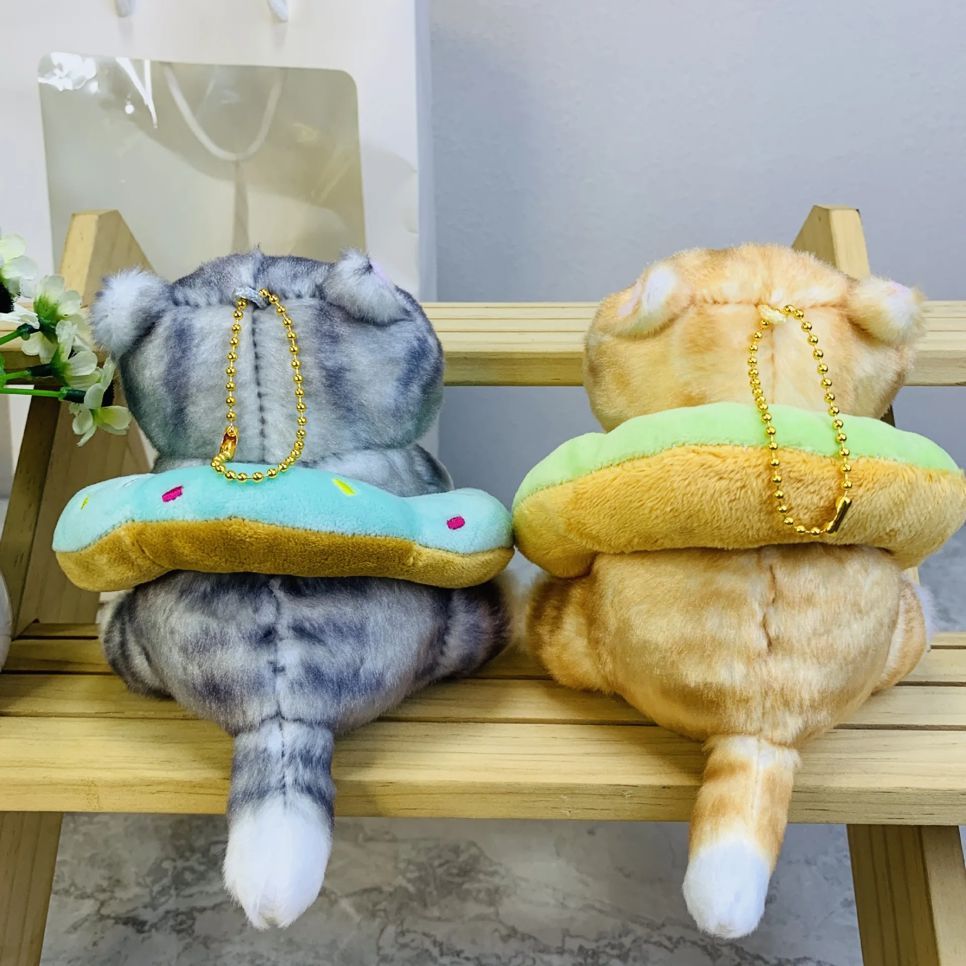 Japanese Mofusand Cute Donut Shark Cat 14cm Plush Doll Hanging Popular Cartoon Kitten Plush Keychain Bag Charm Gift