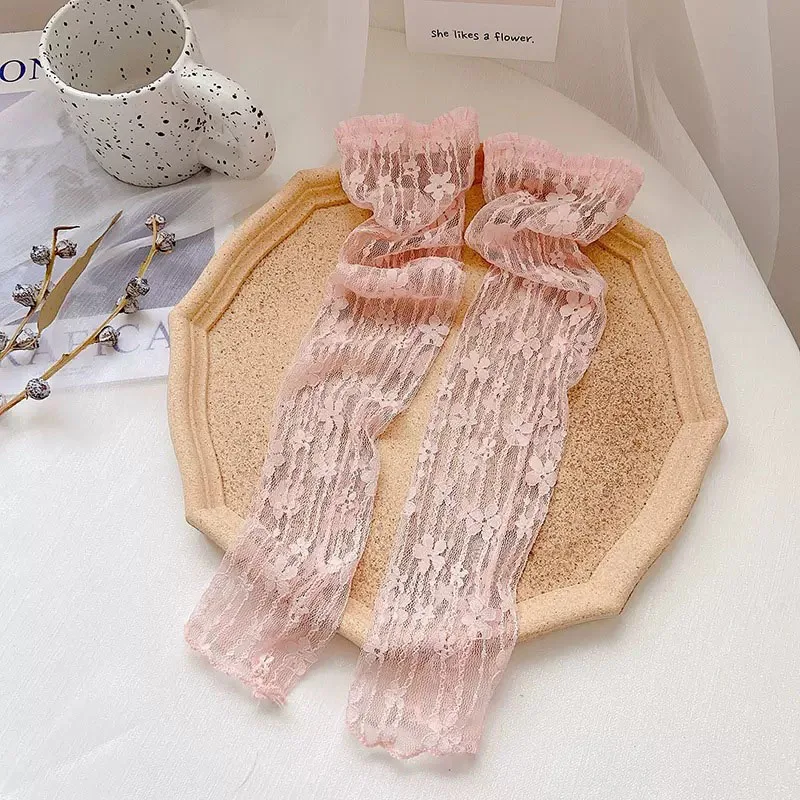 

Summer Mesh Flower Lace Fingerless White Mittens Female Gloves Women Knitted Gloves Lolita Style Arm Sleeves Photo Props