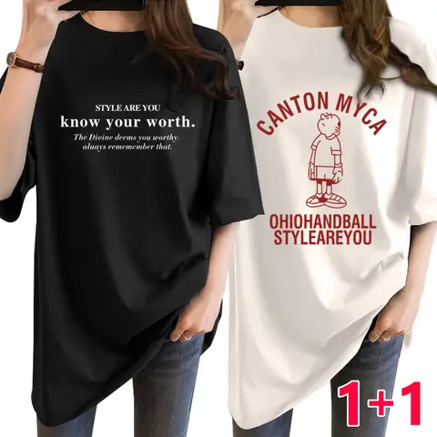 스타일아유 (2장 세트 장당7450원) 여성 카툰 보이즈 레터링 여름 오버핏 반팔 티셔츠 TS2689