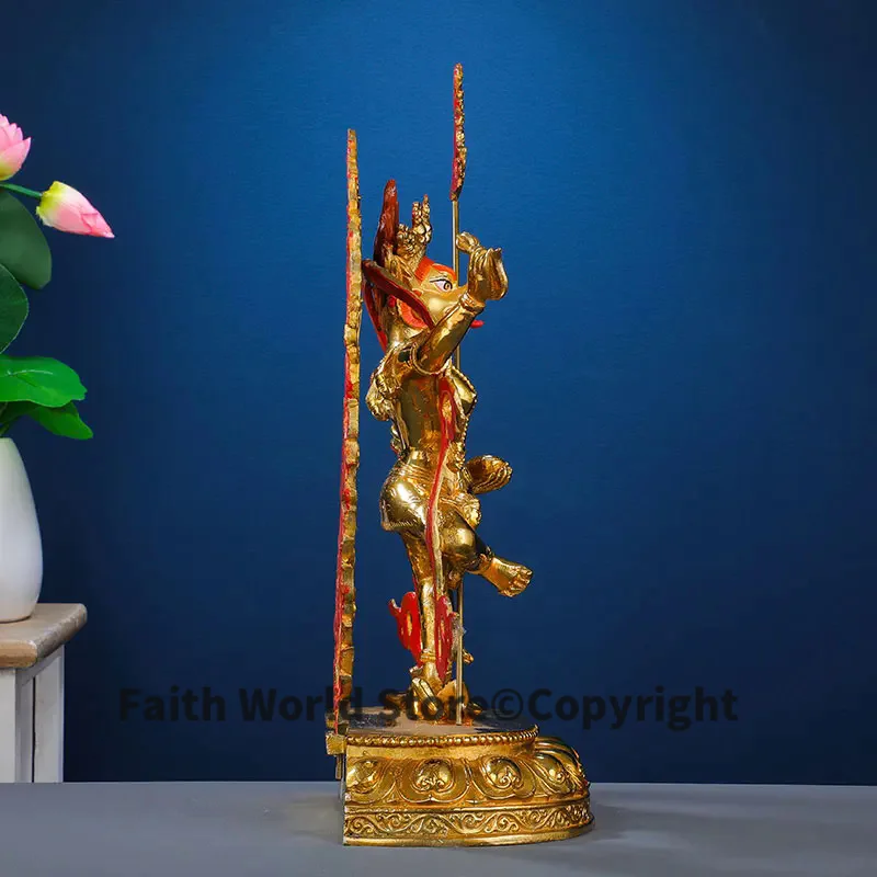 Asia Buddhism good gold gilding Buddha brass statue HOME family effective protection Tibetan Simhamukha lion dakinis Buddha 38CM