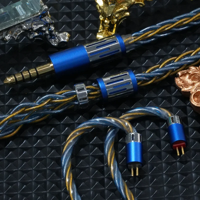 XINHS X26 Cable de actualización de auriculares chapado en plata de cobre y cristal único azul amarillo de 8 núcleos 0,78 2 pines/HD650/IE900/MMCX