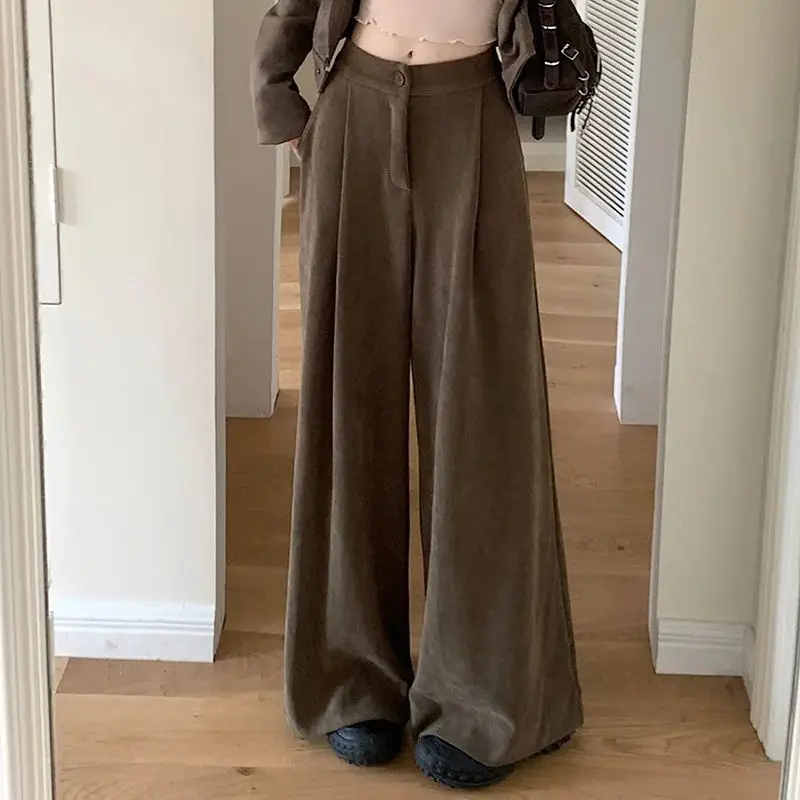 

H.sa Solid color casual pants women autumn winter 2023 loose and draped straight tube pants, slimming and floor Wide Leg Pants