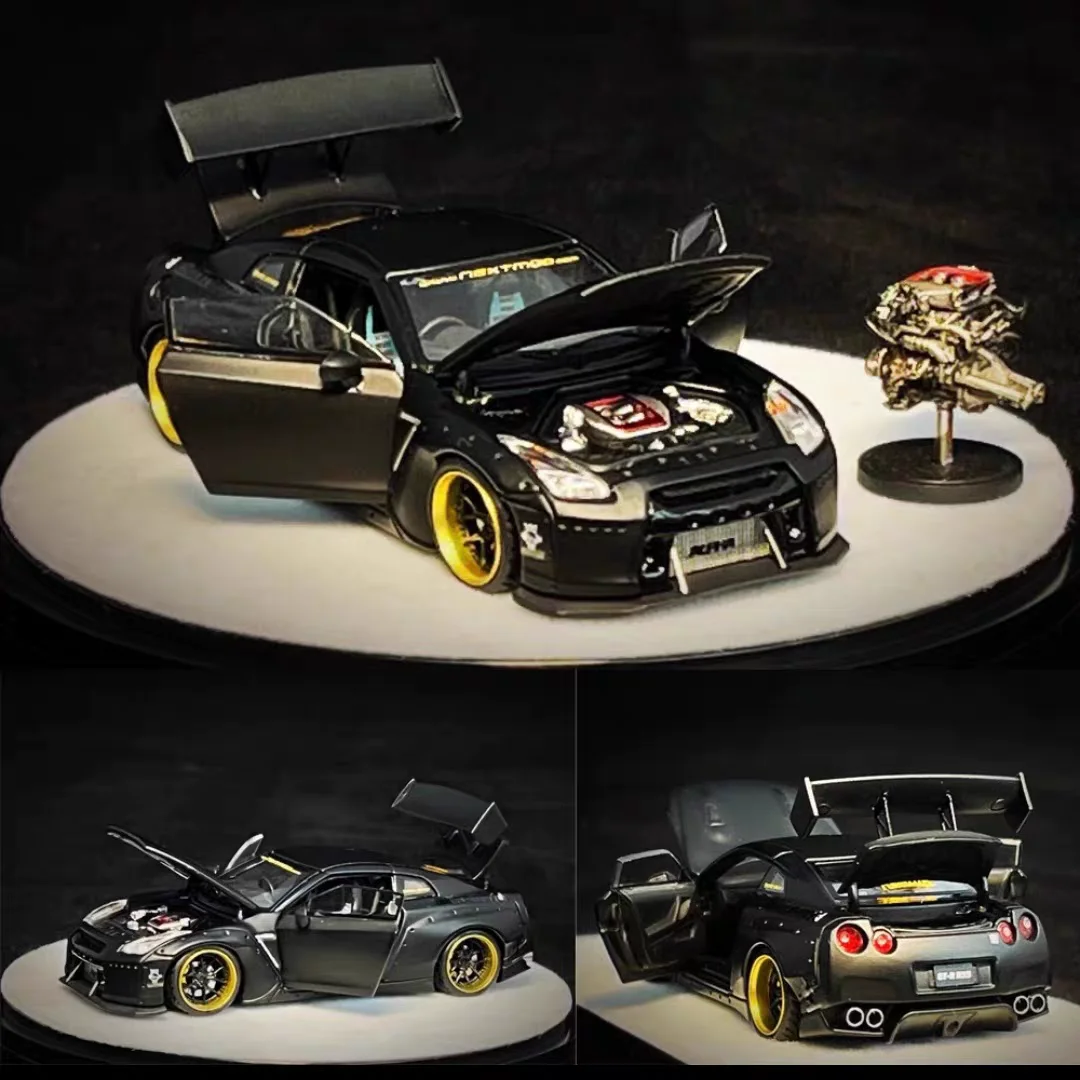 PGM 1:64 Rocket Rabbit Wide Body R35 Battle Gray، سبيكة مفتوحة بالكامل، أسود، رمادي المعركة، نموذج سيارة