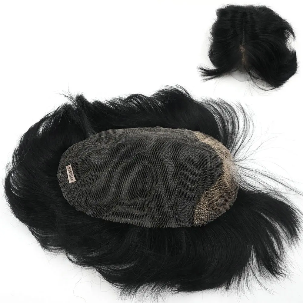 Jet Black 1# Full Swill Lace 5x7" Toupee For Men Right Style Human Hairpiece System