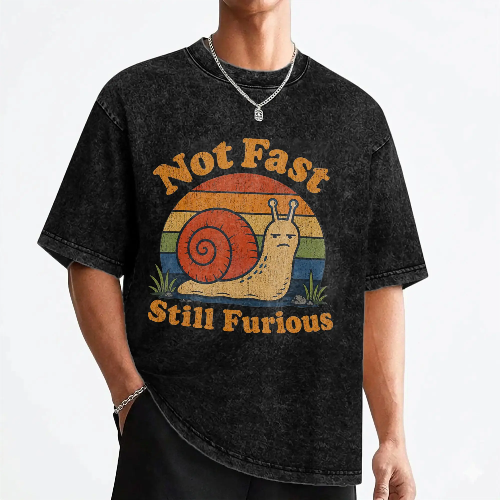 Not Fast Still Furious Snail Pace Angry Sarcastic Washed T Shirt Streetwear Hip Hop T-Shirt  Tees for Men Cotton Street Summer
