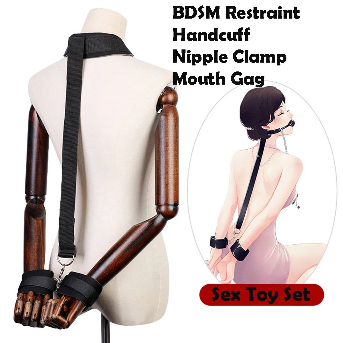 الإناث الحلمة المشبك BDSM تكبيل الفم الكمامة زوجين SM الرقيق اليد ضبط النفس الأصفاد عبودية والعتاد الفم الكرة الصدرية كليب 18 مجموعات الالعاب الجنس #1