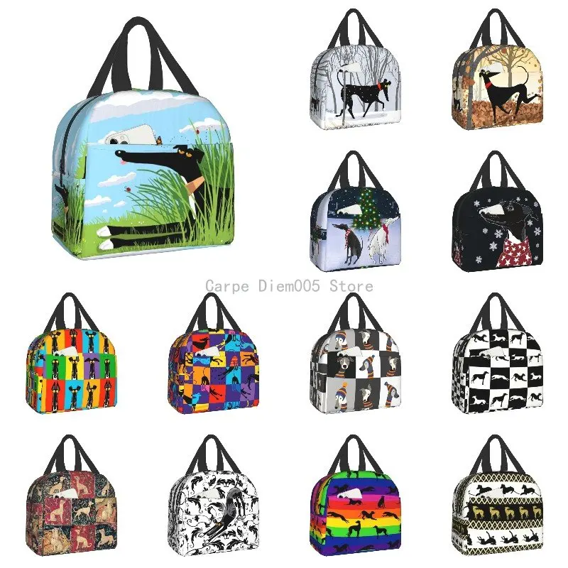 Greyhound Whippet Dog Resuable Lunch Boxes Cartoon Sighthound Thermal Cooler Food Insulated Lunch Bag For Kids School Children