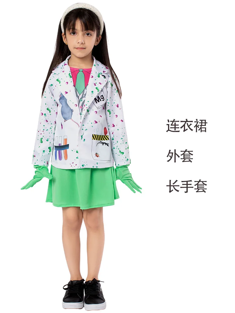 زي عالم الهالوين للأطفال الصغار - معطف مختبر مضحك مع أنابيب اختبار متوهجة وشعر مستعار أينشتاين، زي حفلات العلوم في مرحلة ما قبل المدرسة