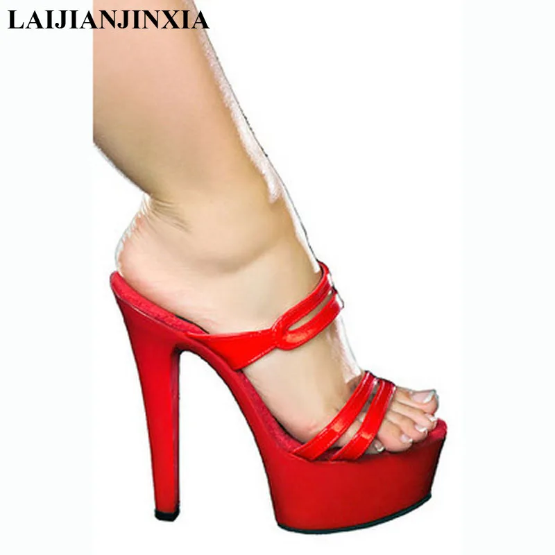 LAIJIANJINXIA New PVC Sexy Exotic Pole Dancing Shoes Summer Women Slippers 15CM High Heels Size 34-46 H234