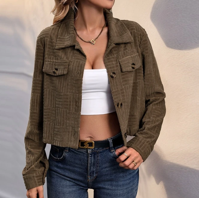 

Women's Jacket 2024 Winter Fashion New Texture Based Corduroy Short Jacket Temperament Commuting Casual Retro Short Jacket