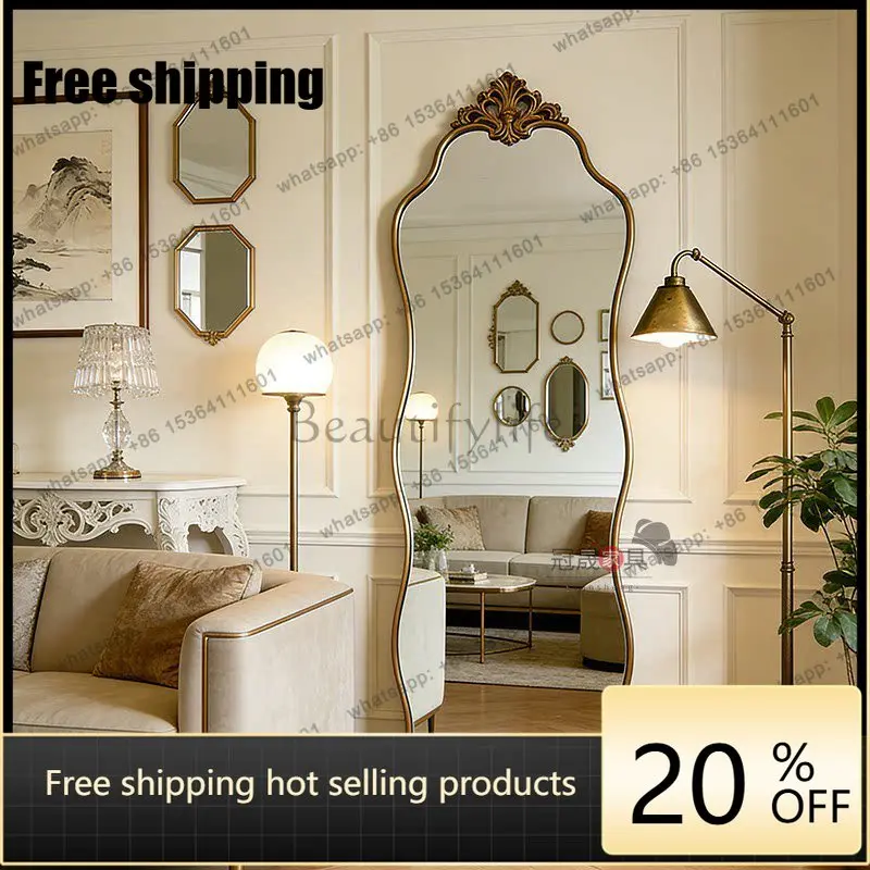 hot Retro special-shaped floor-to-ceiling full-length mirror European wall-mounted carved enigma mirror
