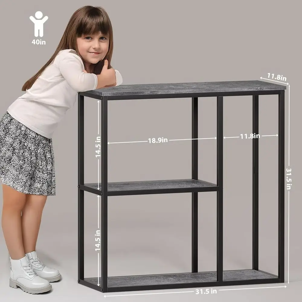 12 Grey 3-Tier Console Table for Narrow Entryways, 31.5 Industrial-Style Living Room Sofa Table