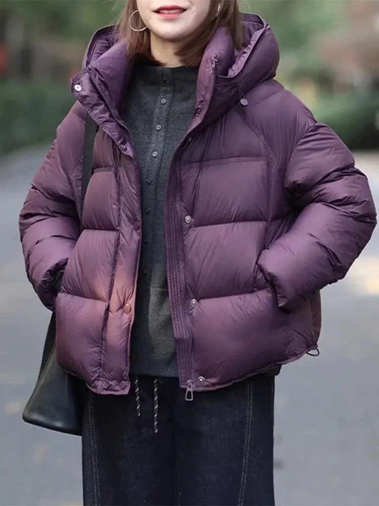 

Faionable Thiened Bread Coat Women's Winter Outerwear Hooded Pure Color Korean Sle Loose Fit Cotton Jaet