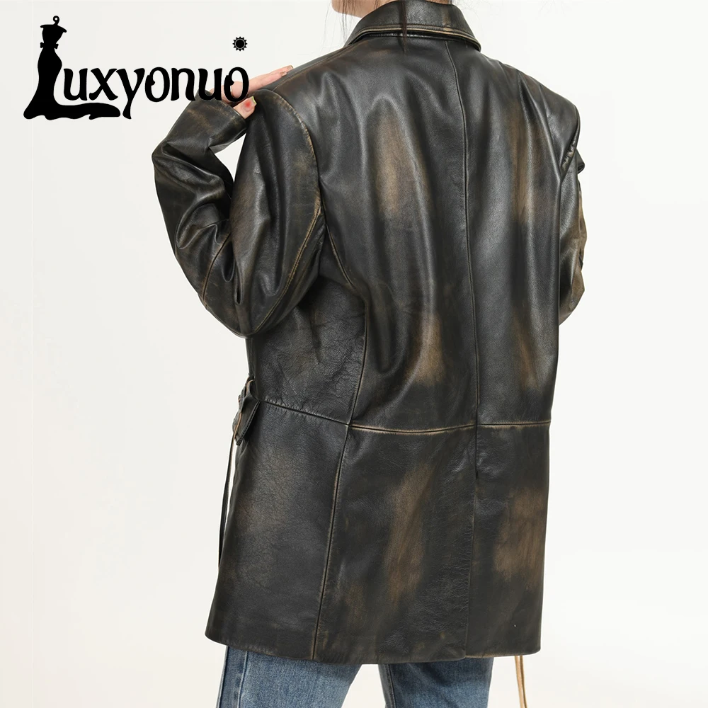 Luxyonuo Sheepskin Coat for Women Fall High Quality Real Leather Jacket Loose Style Ladies Fashion Genuine Leather Blazer Female