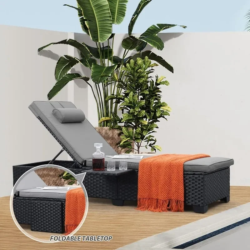 Outdoor Pe Wicker Chaiselongue Stühle 2er Set Patio schwarz Rattan Liegestuhl verstellbare Rückenlehne mit Möbel bezug