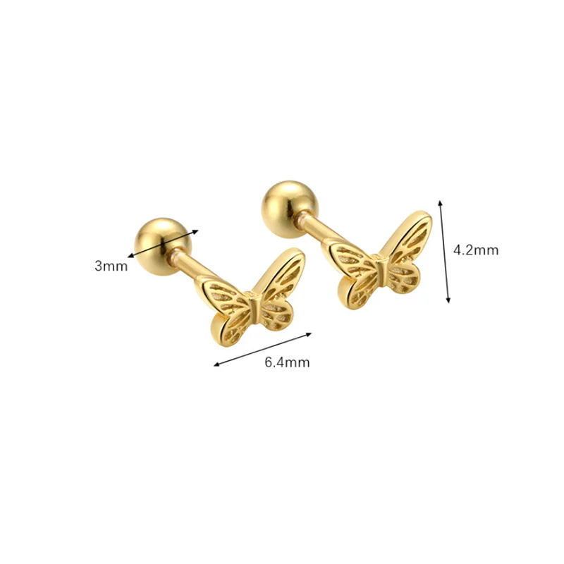 WANTME 925 Sterling Silver Cute Sweet Butterfly Screw Beads Piercing Ear Bone Stud Earrings for Women Fashion Girl Party Jewelry