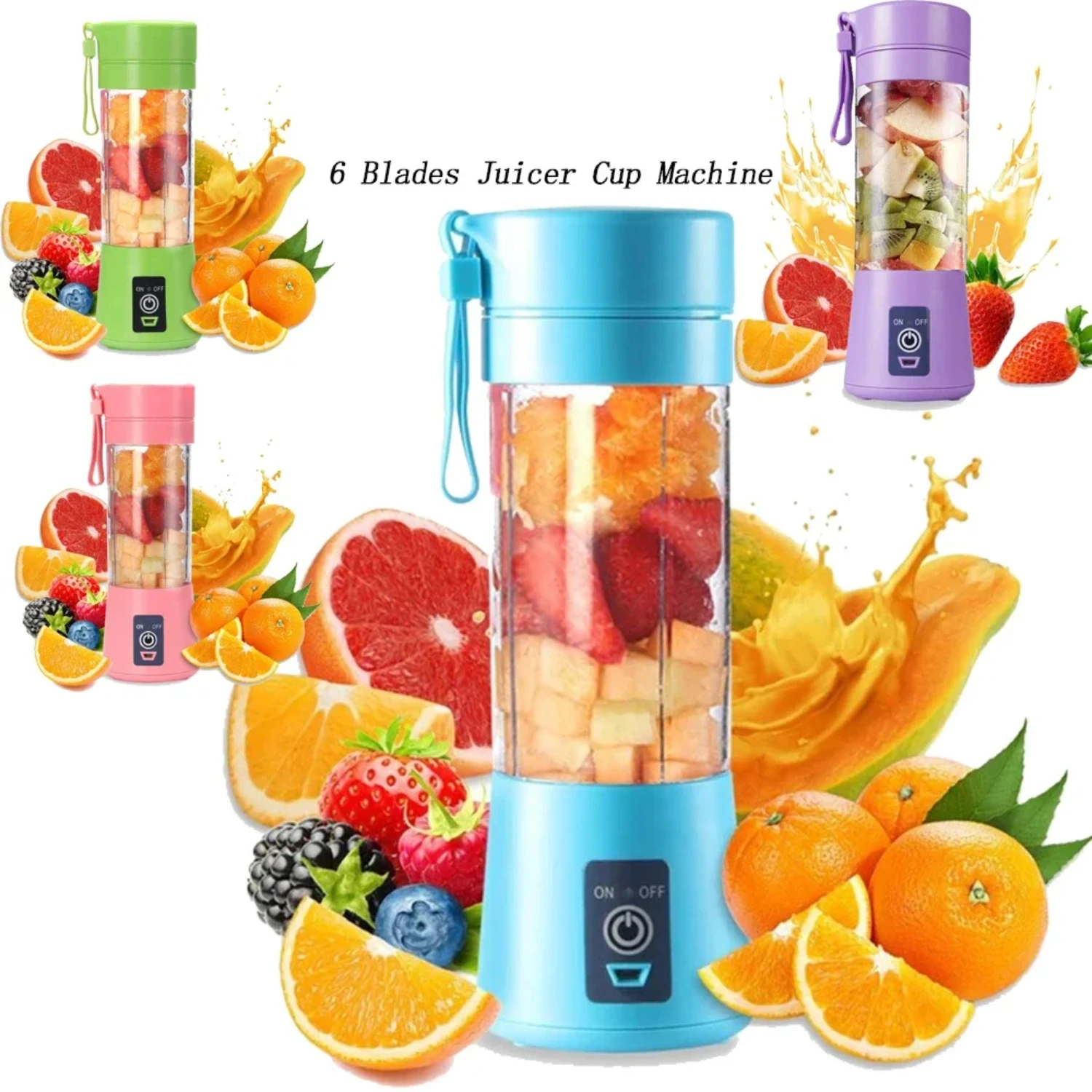 Convenient and Efficient Portable USB Juicer with 6 Sharp Blades for On-the-Go Blending of Refreshing Fruit Juice - Essential Co