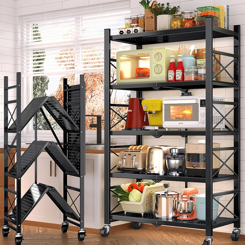 

Installation-free kitchen floor-mounted multi-layer microwave multifunctional oven pot storage rack