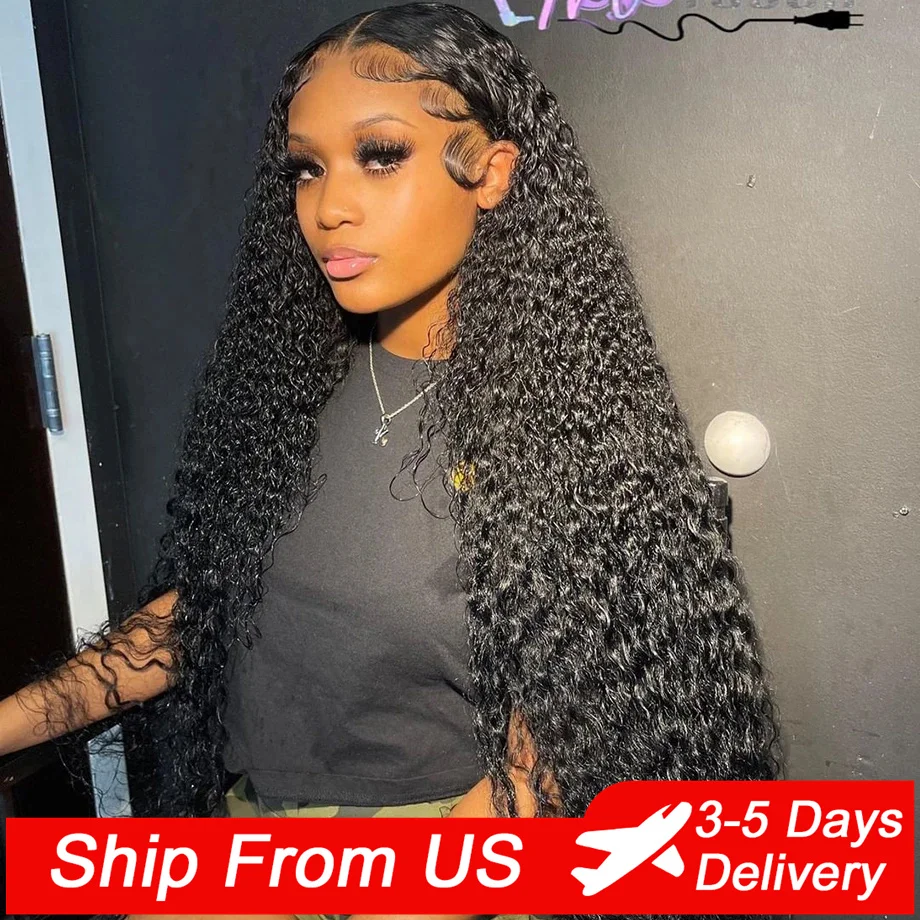 13x4 Kinky Curly Wave Wigs Frontal Wigs Human Hair Wigs Pre Plucked Brazilian Glueless HD Lace 4x4 Lace Closure Wigs Curly Wave