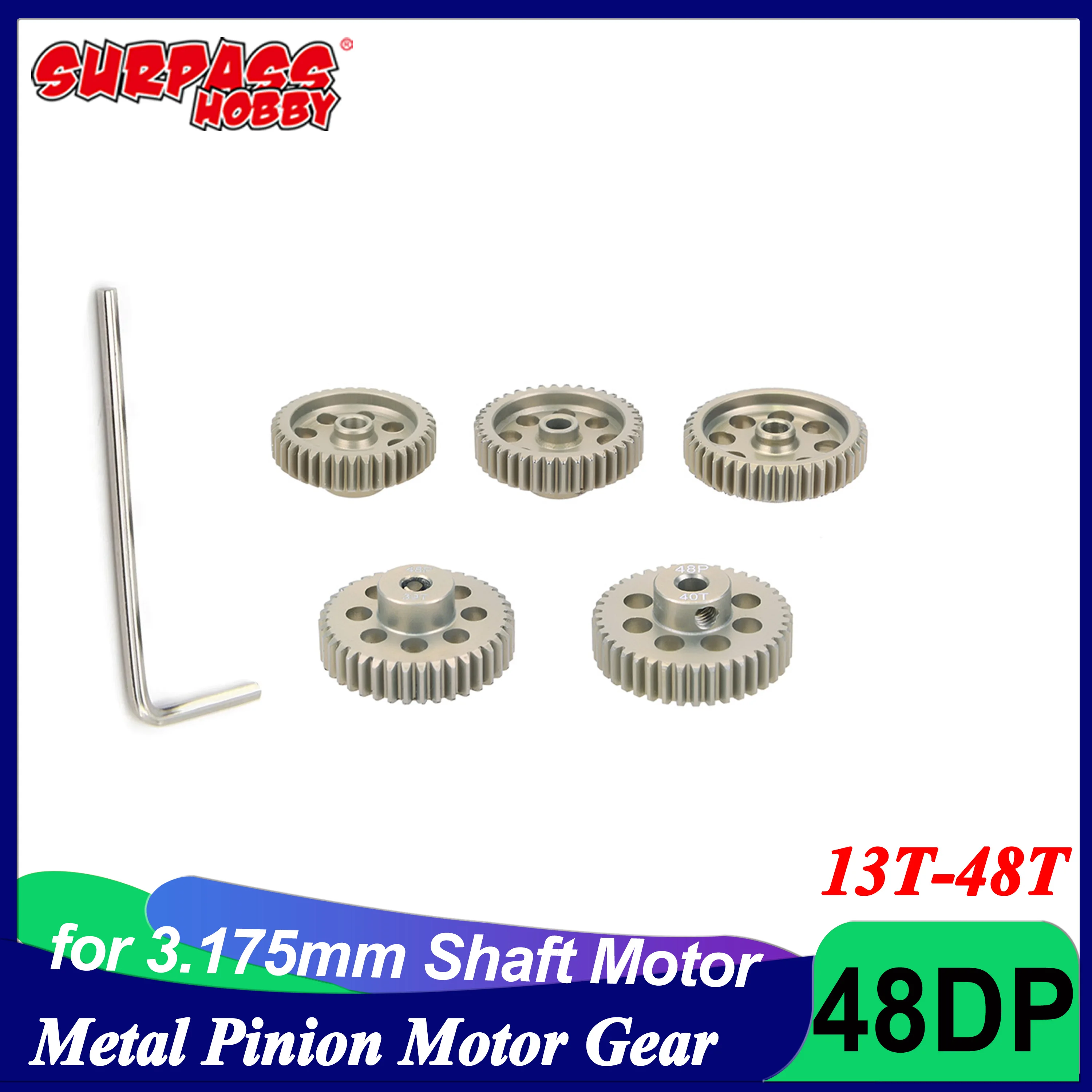 

48DP 3.175mm Shaft 13T-20T 21T-30T 31T-48T Metal Pinion Motor Gear for 1/10 RC Car Off-road Buggy Monster Truck Model Toy Parts
