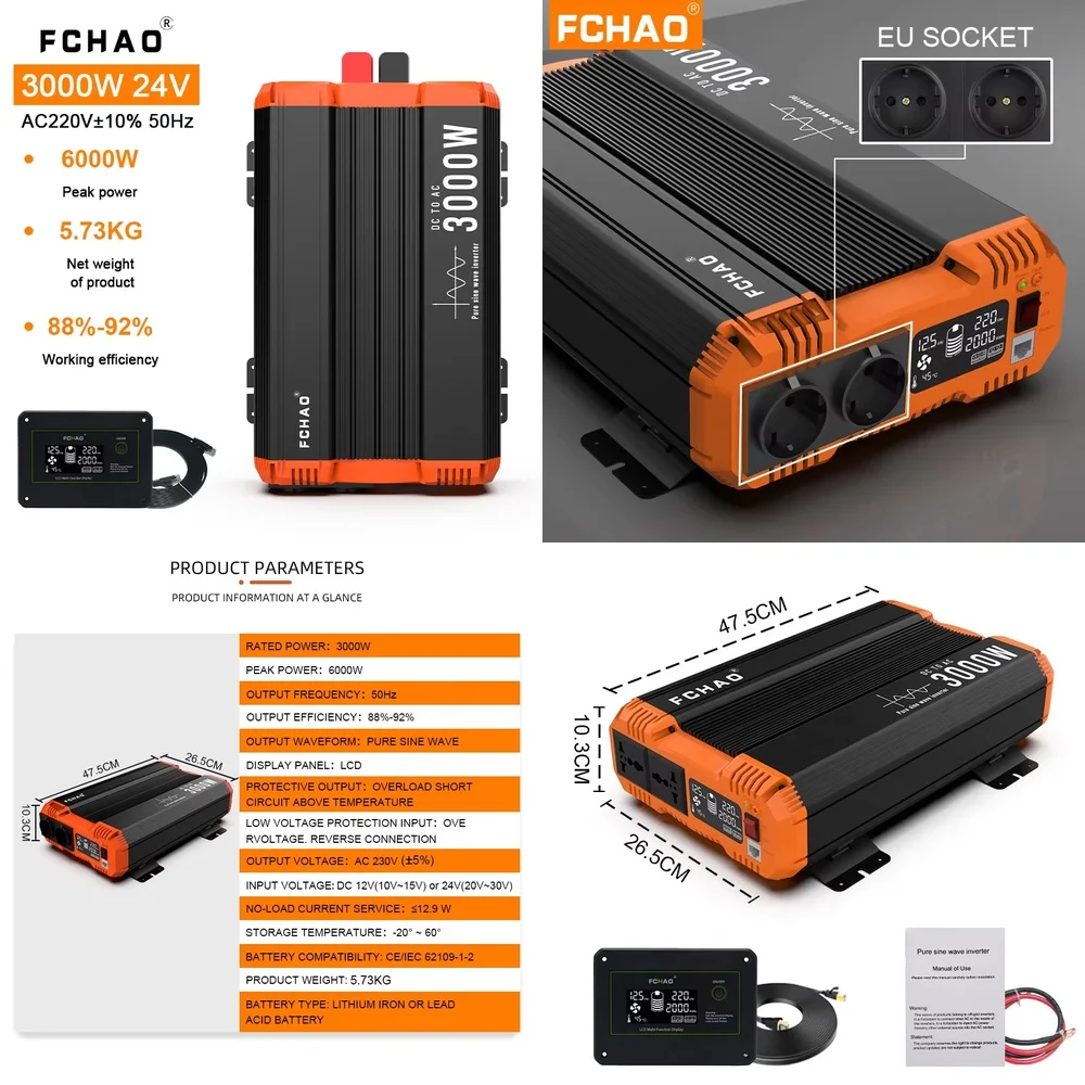 Pure Sine Wave Off Grid Inverter for 12V 24V 48V DC to 110V 220V AC 3000W 6000W Solar Power Inverter for Home Backup Energy