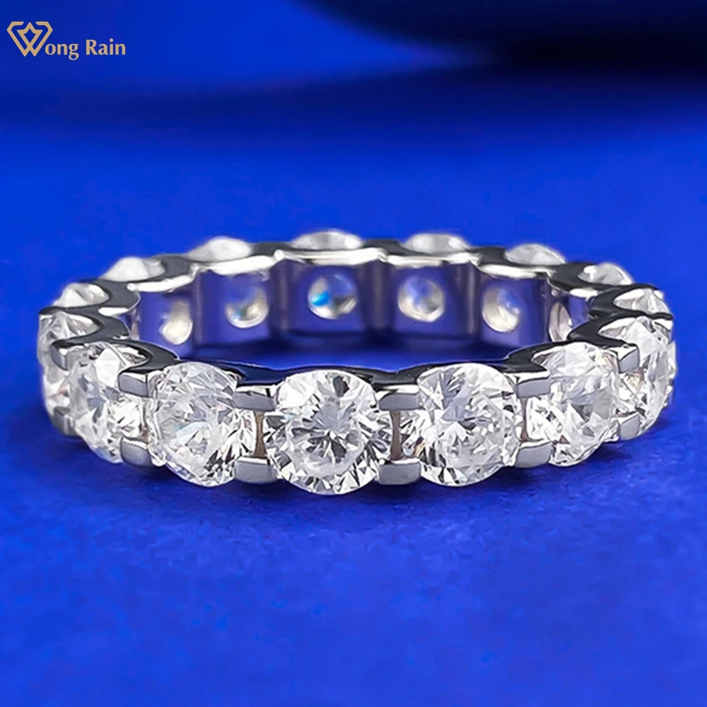 Wong Rain 100% 925 Sterling Silver Round Cut 4.25 MM Lab Sapphire Gemstone Women Rings Fine Jewelry Wedding Band Gifts Wholesale