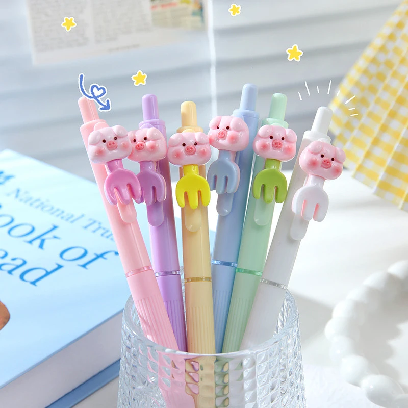 3Pcs Cartoon Cute Pig Pressing Gel Pen Kawaii Neutral Pen Set Fashion Writing Smooth Pens School Supplies Aesthetic Stationery