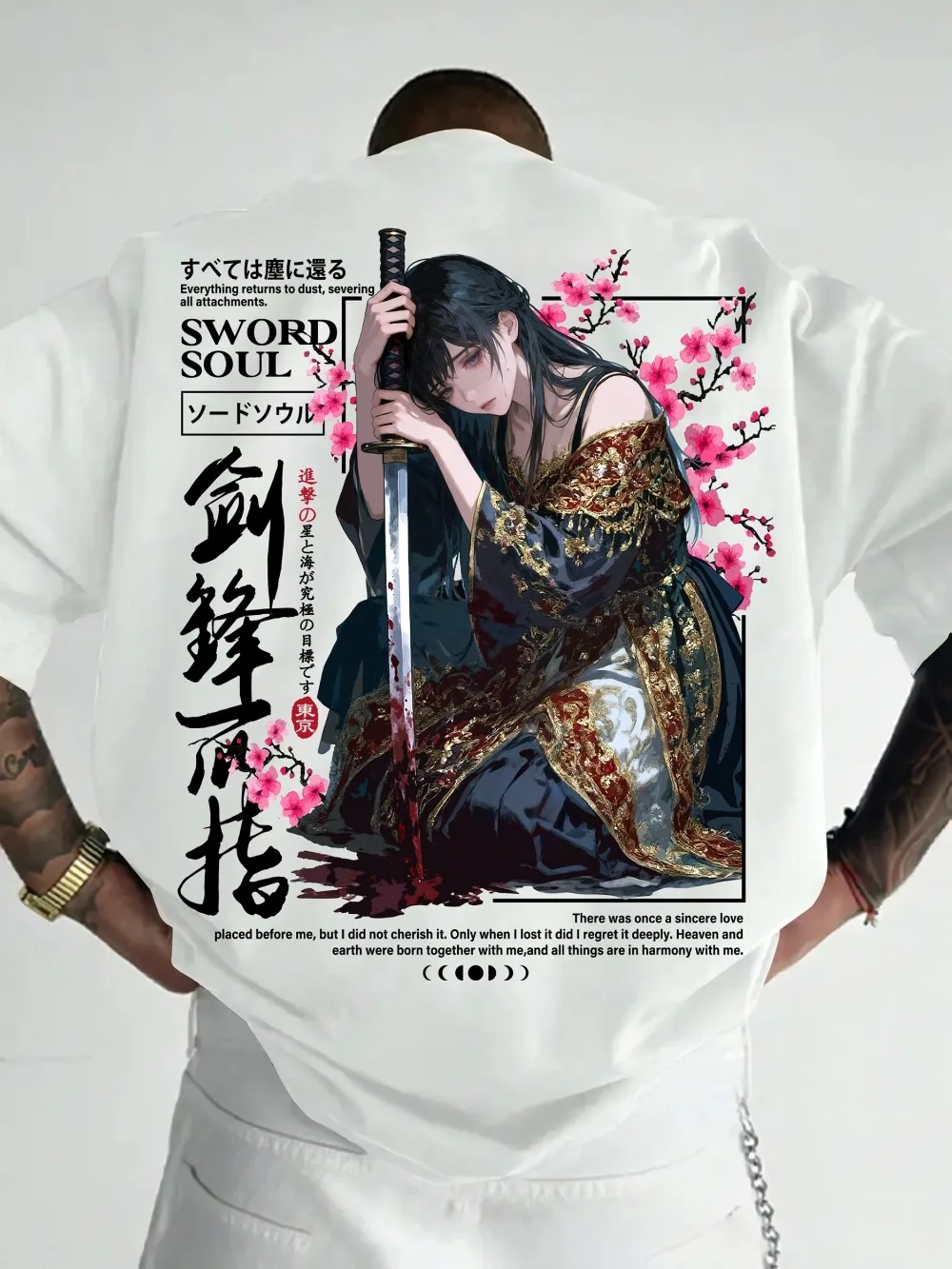 Sword Tip Design Cherry Blossom Warrior Pattern 3Dprint Breatha Quick-dry Men T-shirt Outdoor Sport Street Parent-child Clothing