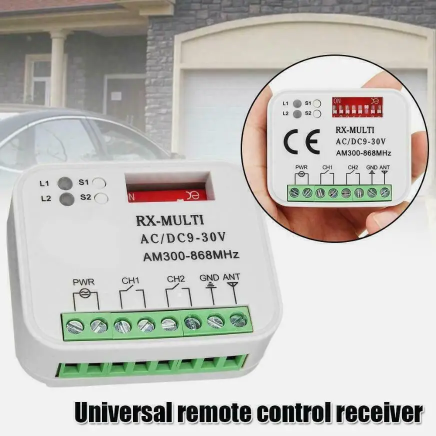 Imagem -03 - Receptor Universal rx Multifrequência 300868mhz ac dc 2ch 12v 24v Módulo de Relé Controle Remoto para Porta de Garagem 433.92mhz 868mhz