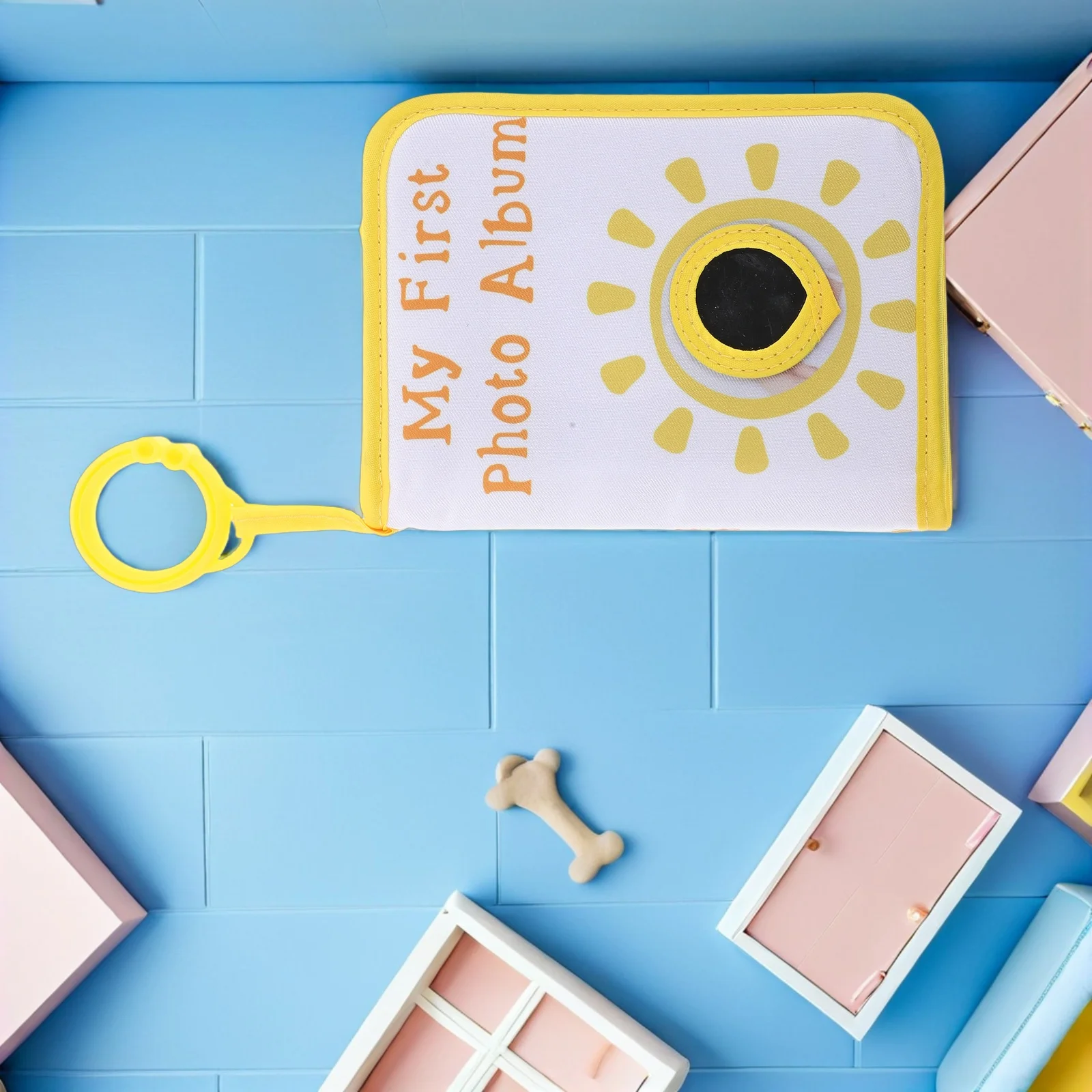 

Baby First Year Photo Album Soft Cloth Keepsake 17 Pockets 4x6in Toddler Safe Pacifier Mirror Family Baby Growth Cartoon Photo