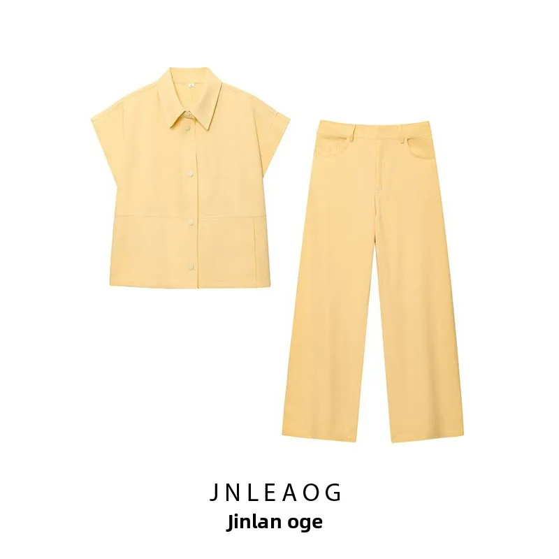 JNLEAOG Primavera Nuove Donne Faion Design Pantaloni a Gamba Larga Pantaloni Lunghi Or Sve Button up Abbigliamento Casual per Adulti