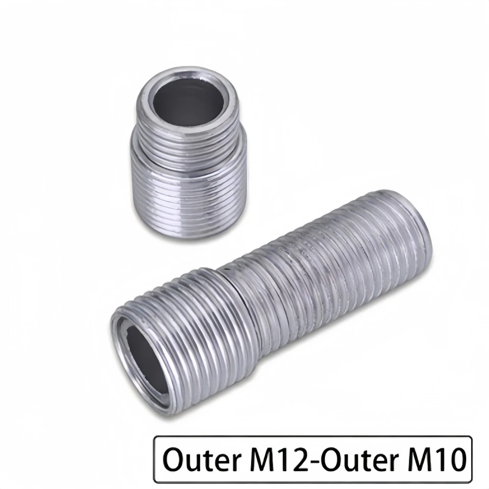 2pcs M12 M10 External Teeth Adapter Screw Fine Teeth Hollow Tube Iron Threaded Tube Full Tooth Screw Outer M12 To Outer M10