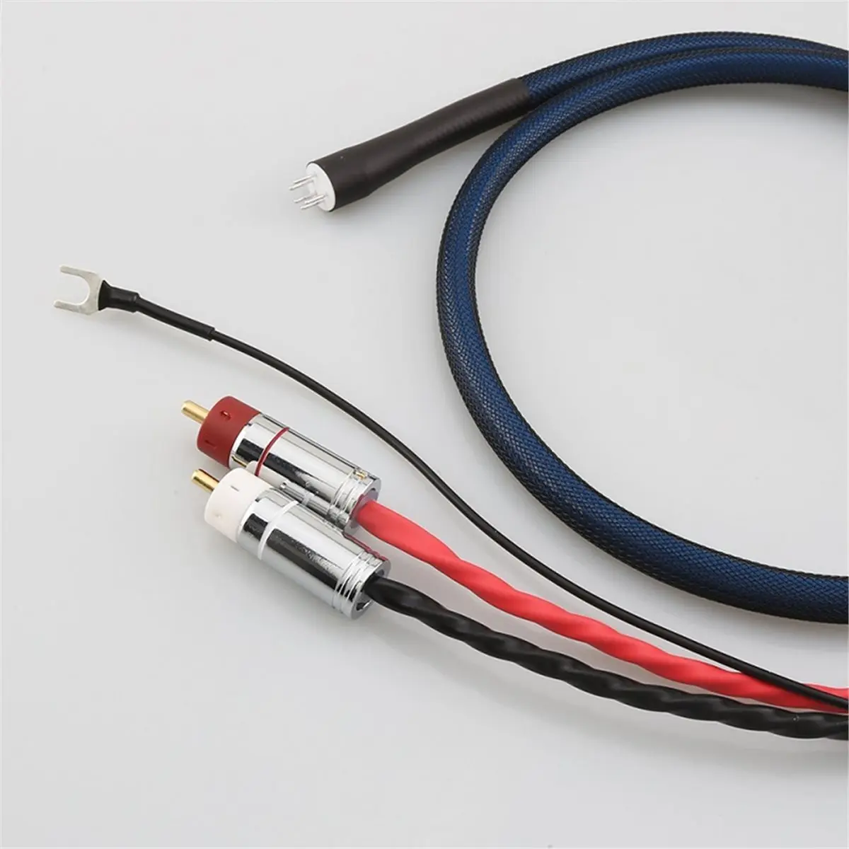 DT90 New OFC Silver Plated with Shielding 5DIN MALE to U Spade Plug Audio Phono Tonearm Cable with Ground Wire