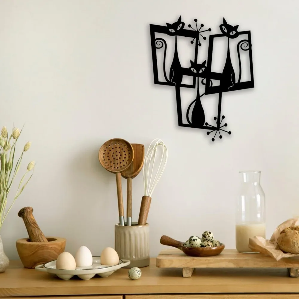 CIFBUY Atomic Cat Metal Wall Decor Mid-Century Black Art Ornament Home Hanging Decoration for Living Room Bedroom Dining Room