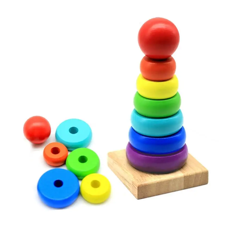 Montessori Wooden Block Toys Wooden Macaroon Tower Children Puzzle Toys Colorful Wood Blocks for Kids Color Recognition Toys