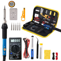 15PCS Soldering Iron Kit Welding Tool Soldering Kit with LCD Digital Multimeter 60W Soldering Iron 5 Extra Tips EU/US Plug