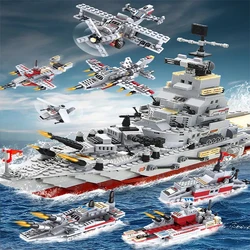 Navy Aircraft Carrier Building Blocks Military Tanks Ships Airplanes Model Warships Building Blocks Assembly Toy Set for Boys