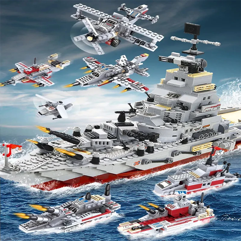Navy Aircraft Carrier Building Blocks Military Tanks Ships Airplanes Model Warships Building Blocks Assembly Toy Set for Boys