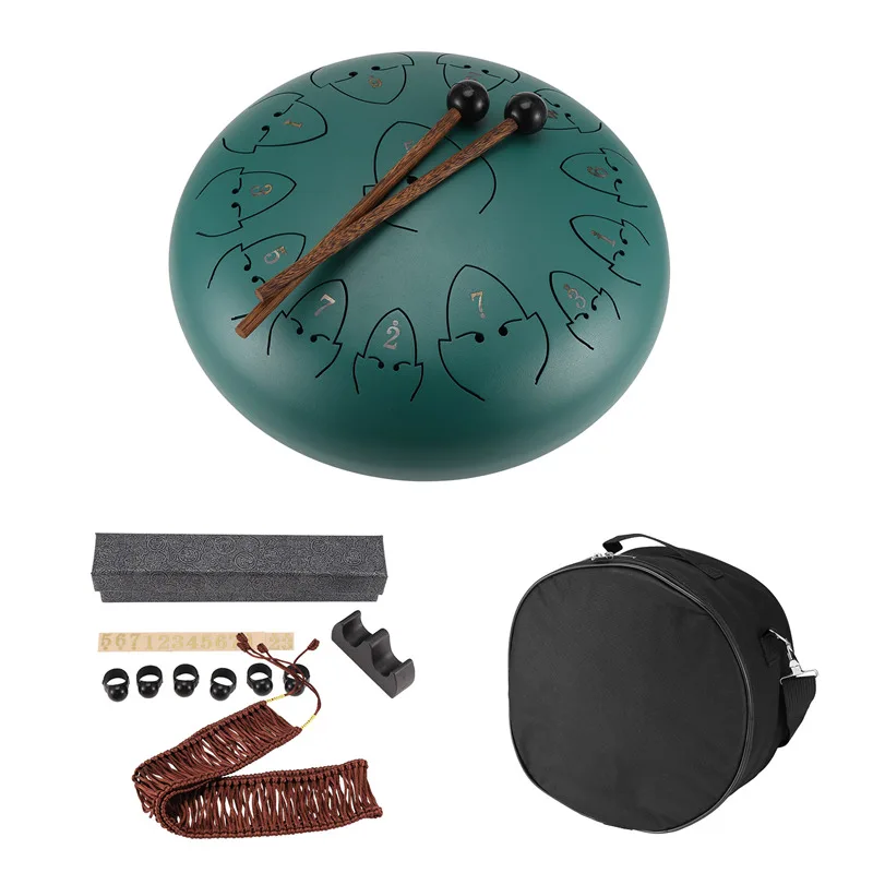 Rain Drum For Outside Steel Tongue Drum, 13 Notes 12 Inches Chakra Tank Drum Steel Percussion Padded Mallets