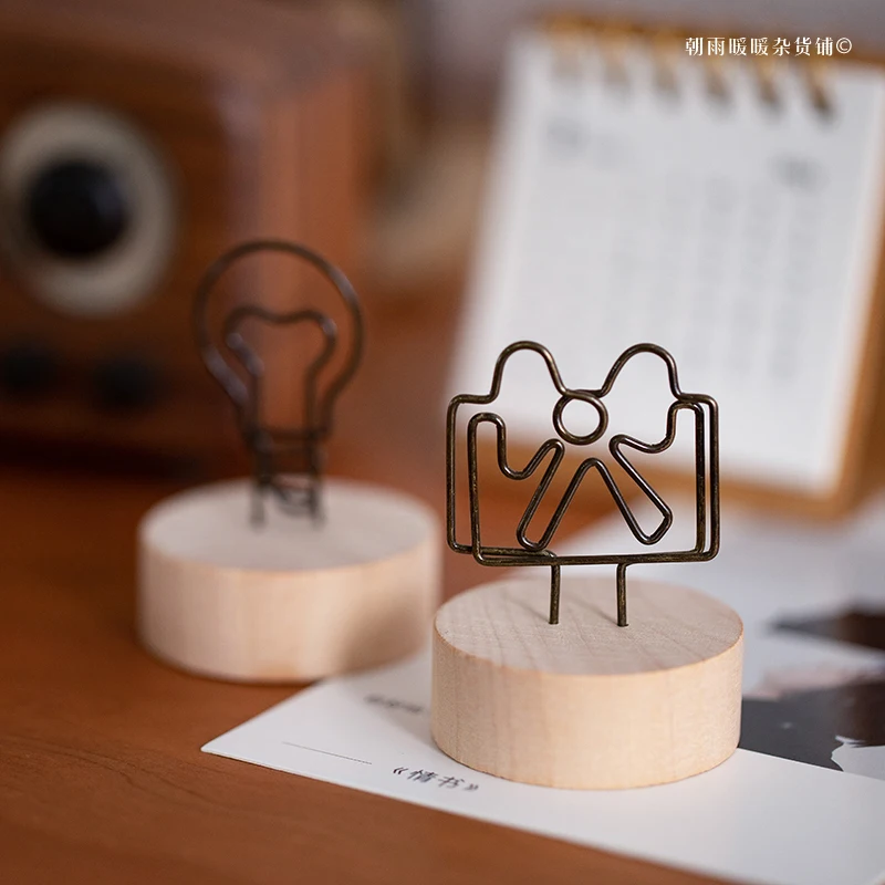 Chaoyu Solid Wood Desktop Note Holder Vertical Card Holder Vintage Simple Business Card Holder Photo Holder Decorative Ornament
