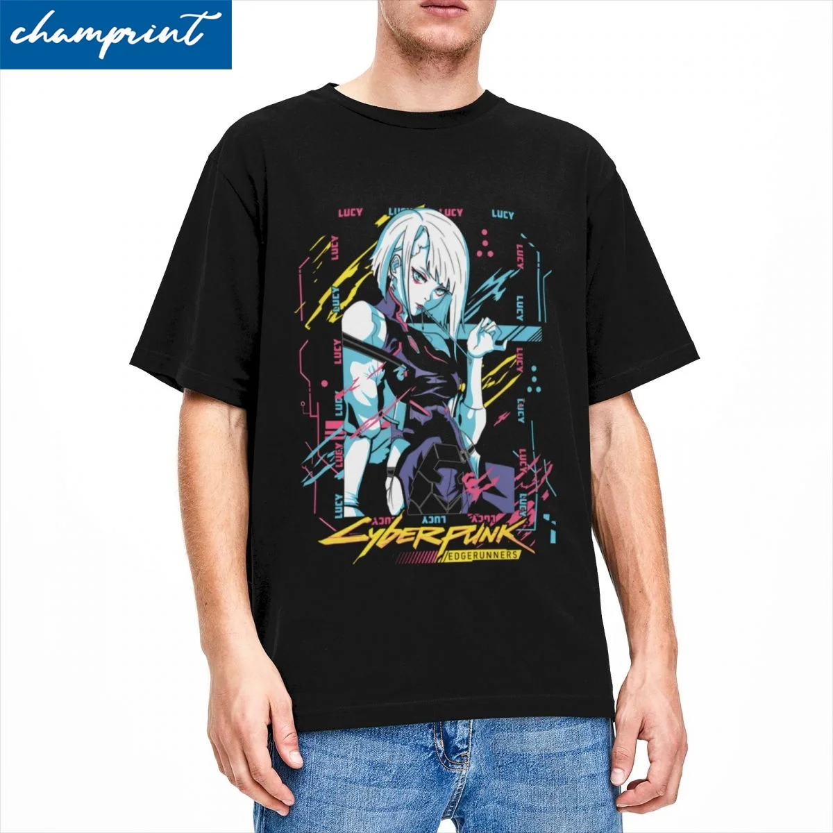

Casual Lucy Cyber Edgerunner T-Shirts Men Women Round Collar Pure Cotton T Shirts Anime Manga Short Sleeve Tees 6XL Clothes