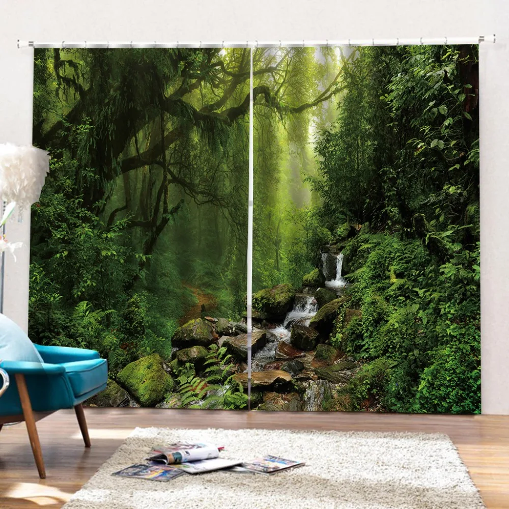 3D Printing Modern Fashion Home Decor green forest curtains 3D Printing Modern Fashion Home Decor