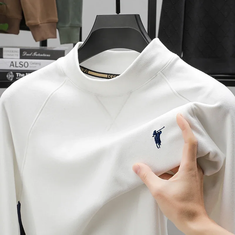 2025 الخريف/الشتاء رجال الأعمال عادية طاقم الرقبة طويلة الأكمام البلوز موضة الاتجاه قاعدة تي شيرت شعار التطريز جودة نمط #2