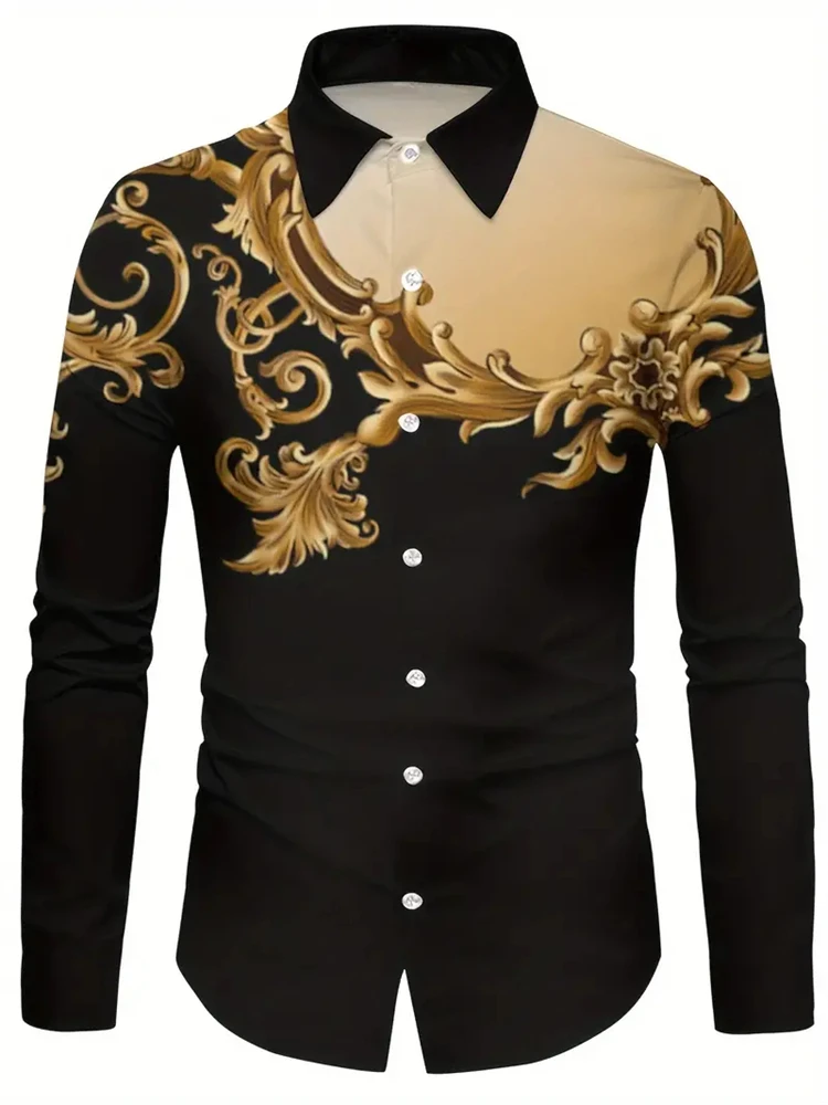 

Men's Long Sleeves Shirts Retro Fashion Classic Shirt Autumn New Casual Lapel Button Down Shirt Men's Ethnic Print Party Shirt