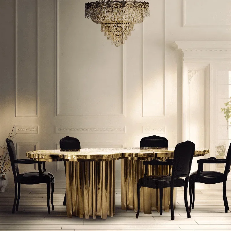 Modern Design Custom Art Deco Metal Table Irregular Live Edge High Unique Royal Gold Dining Table Stainless Steel