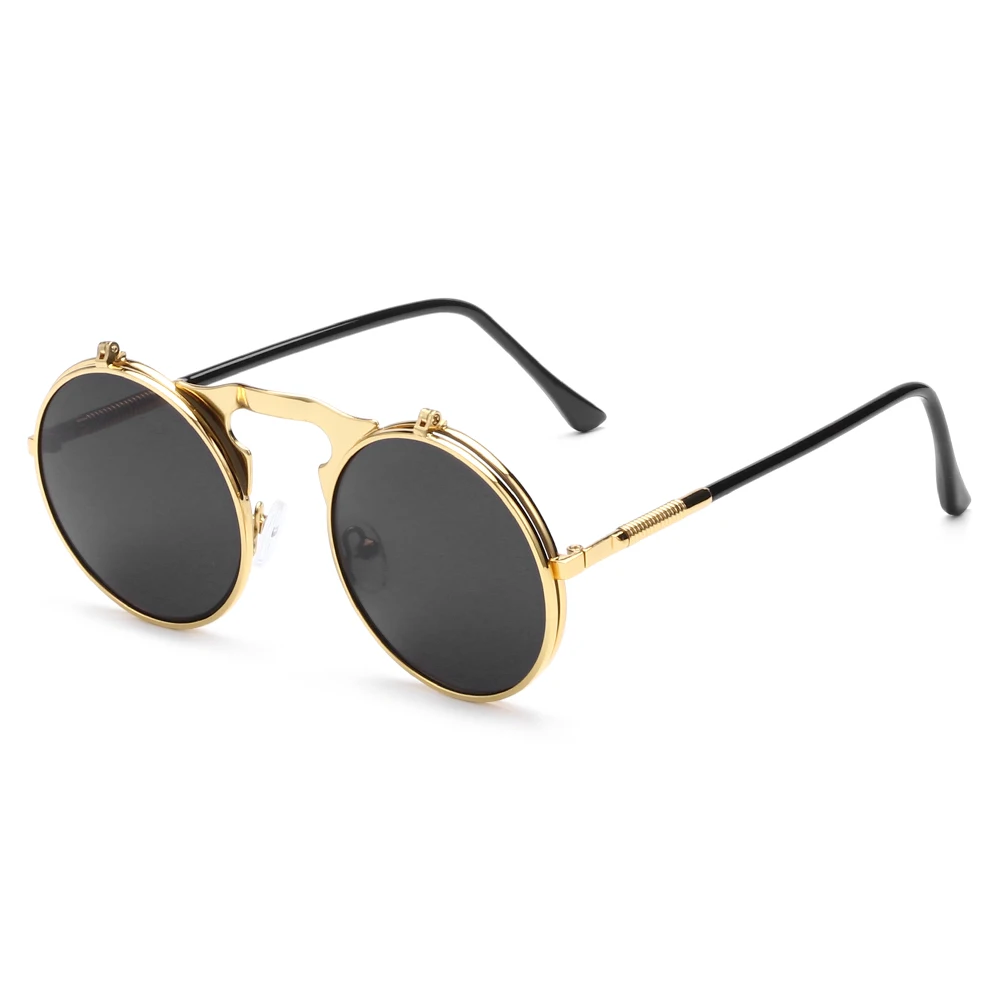 نظارات دائرية للرجال والنساء بإطار معدني، نظارات شمسية دائرية قابلة للطي، نظارات شمسية Steampunk