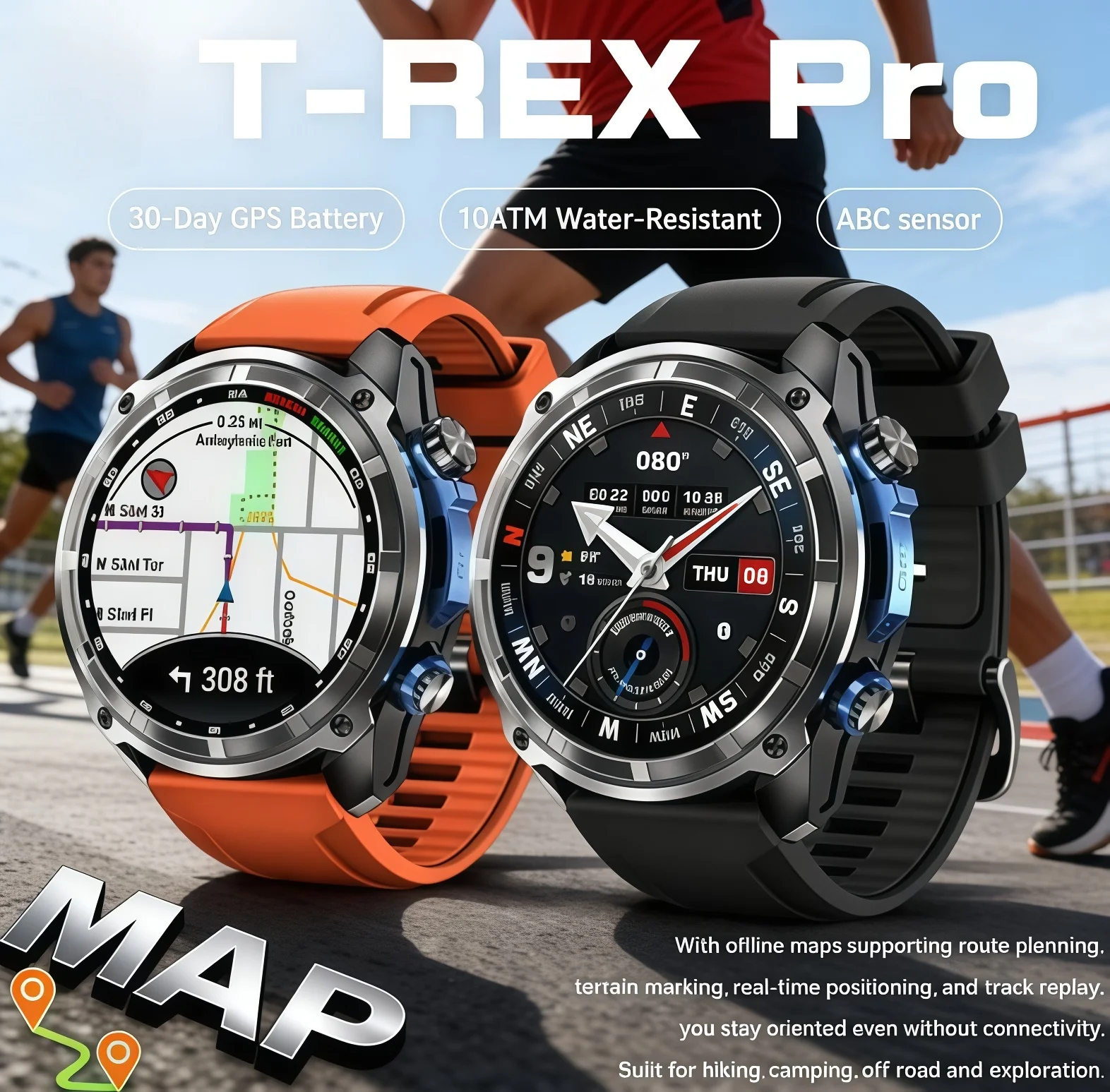 

2026 Military Offline map 1000mAh Battery Smart Watch 4GB Big Memory GPS Navigation MP3/MP4 Player Swim Sports trackr Smartwatch